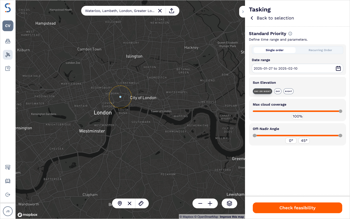 SatVu web application - area of delivery.