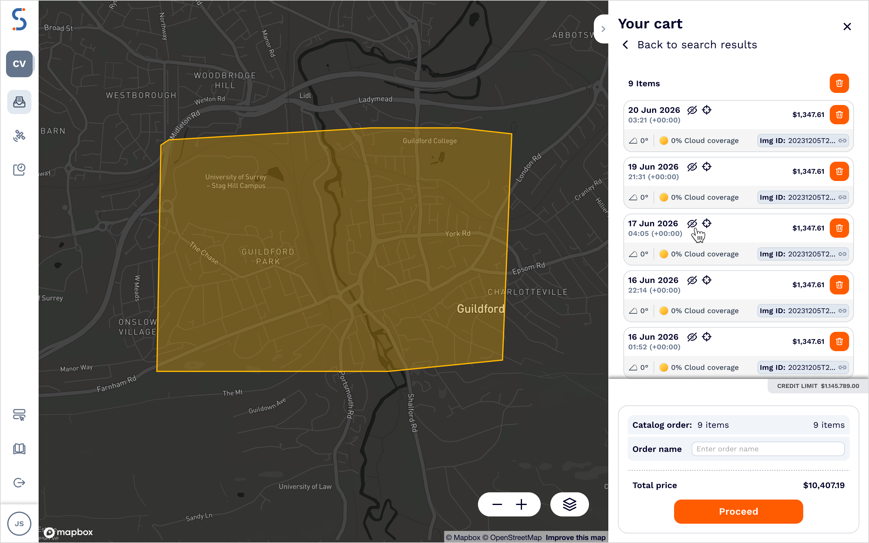 Cart interface.