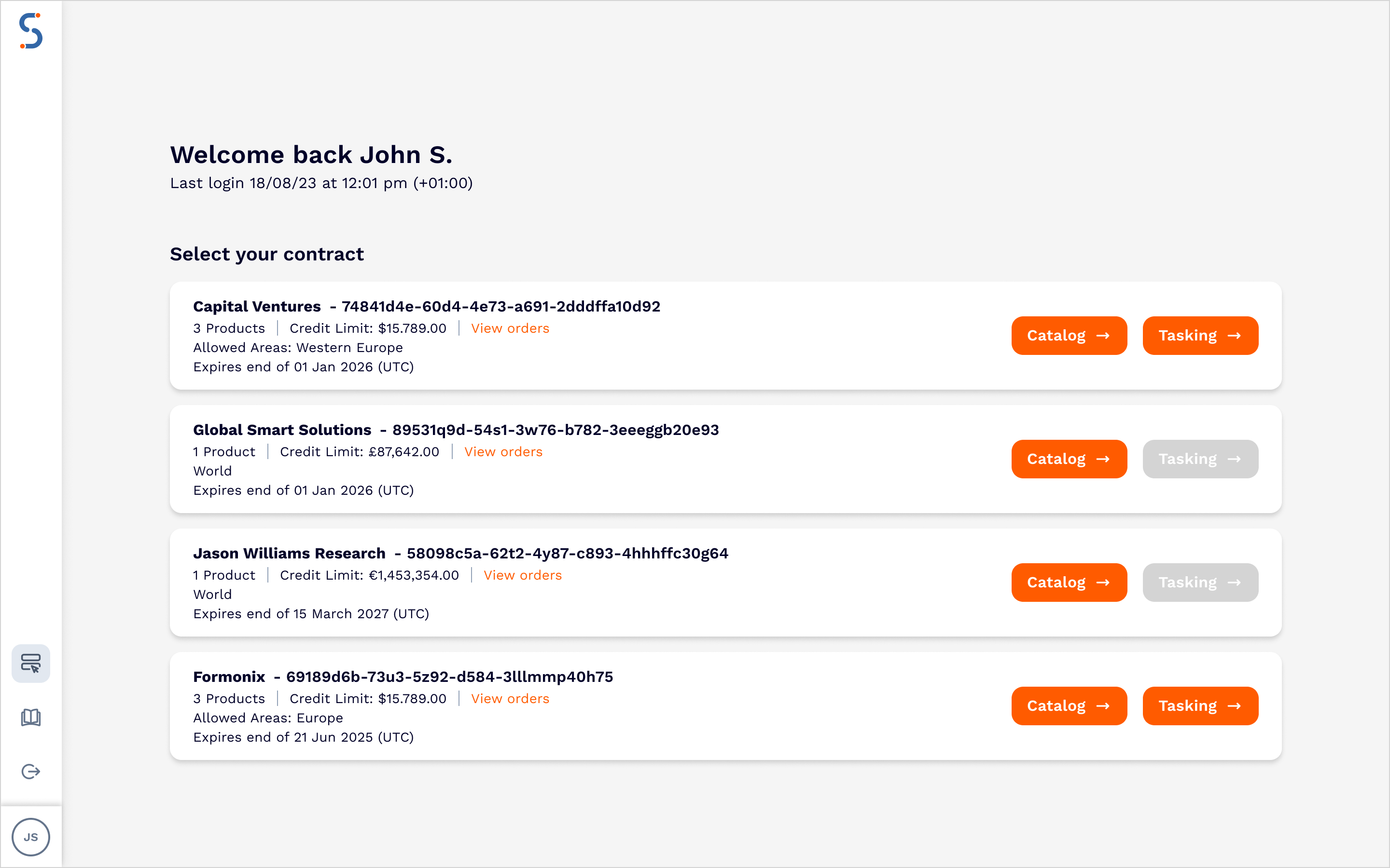Contract selection dashboard. Contract selection dashboard.