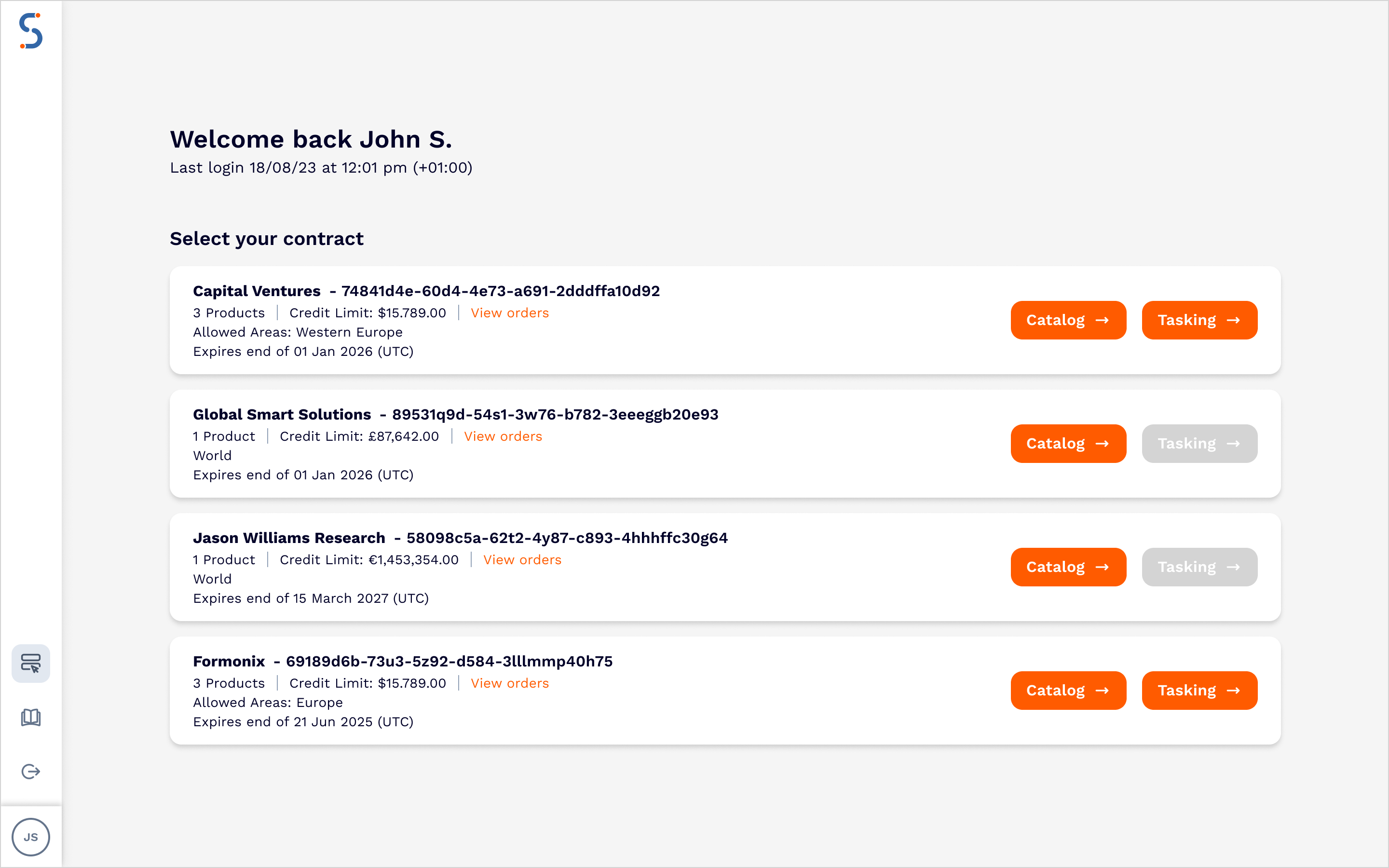 Contract selection dashboard. Contract selection dashboard.