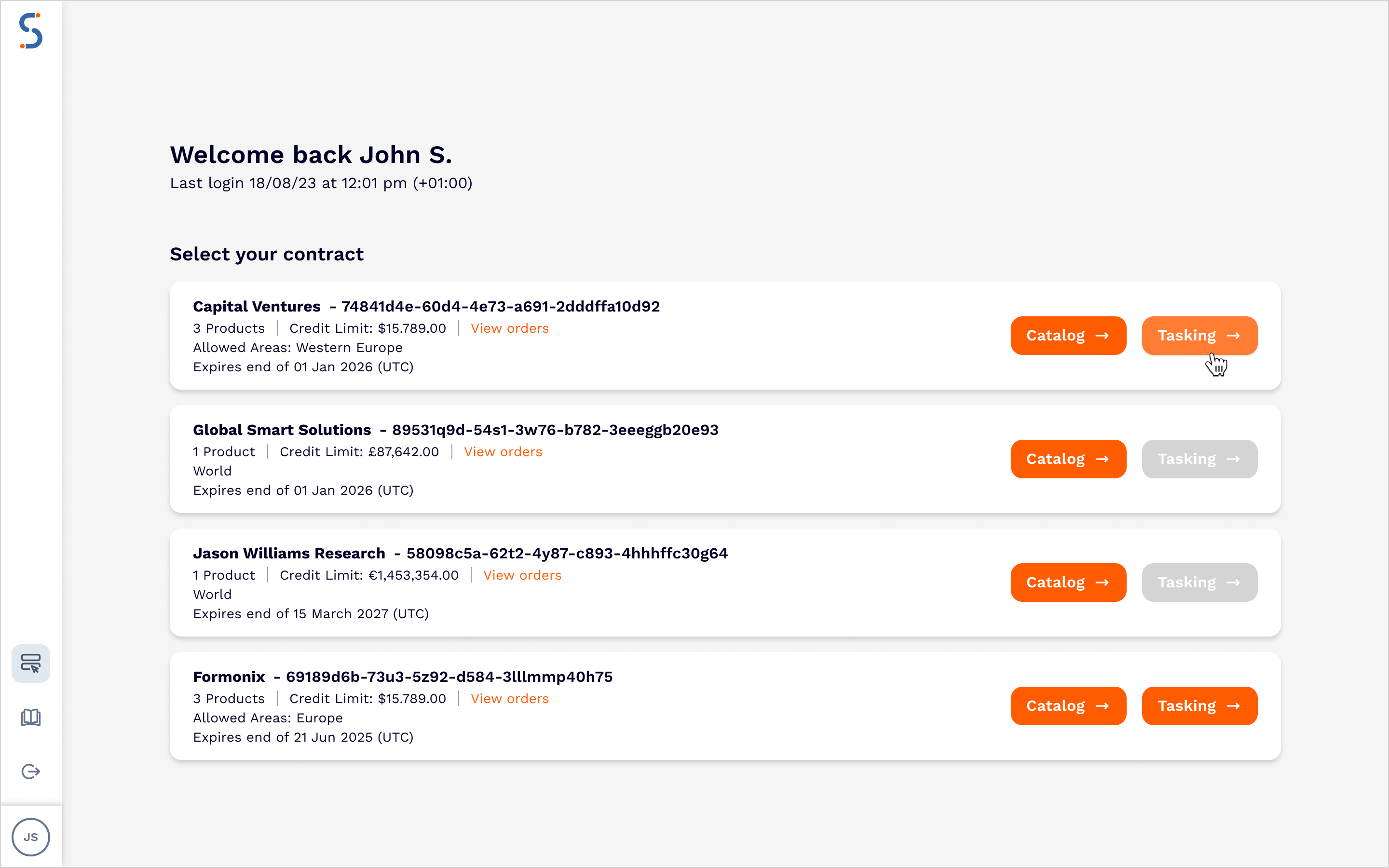 Contract selection dashboard.