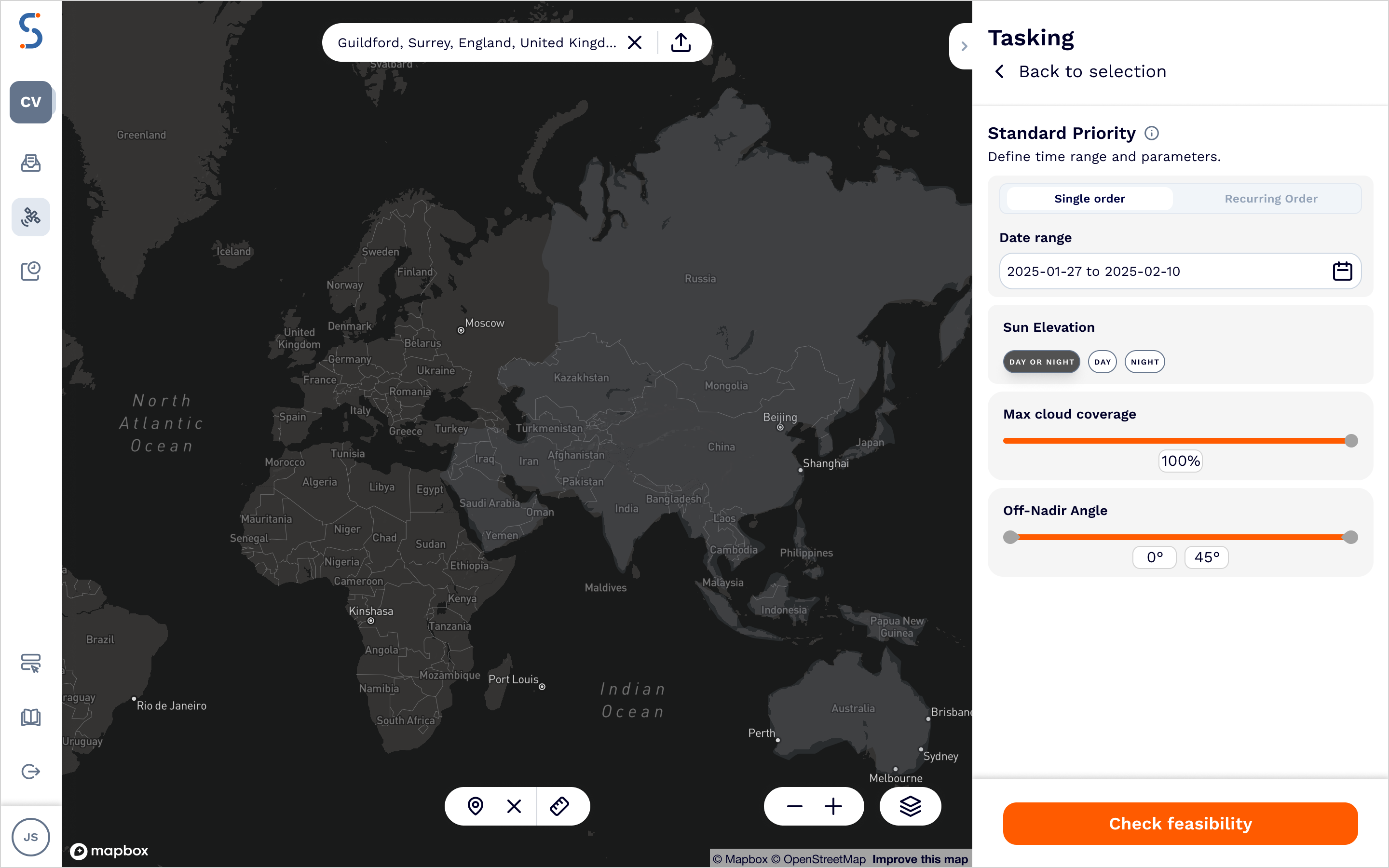 SatVu web application - geographical access visualised.