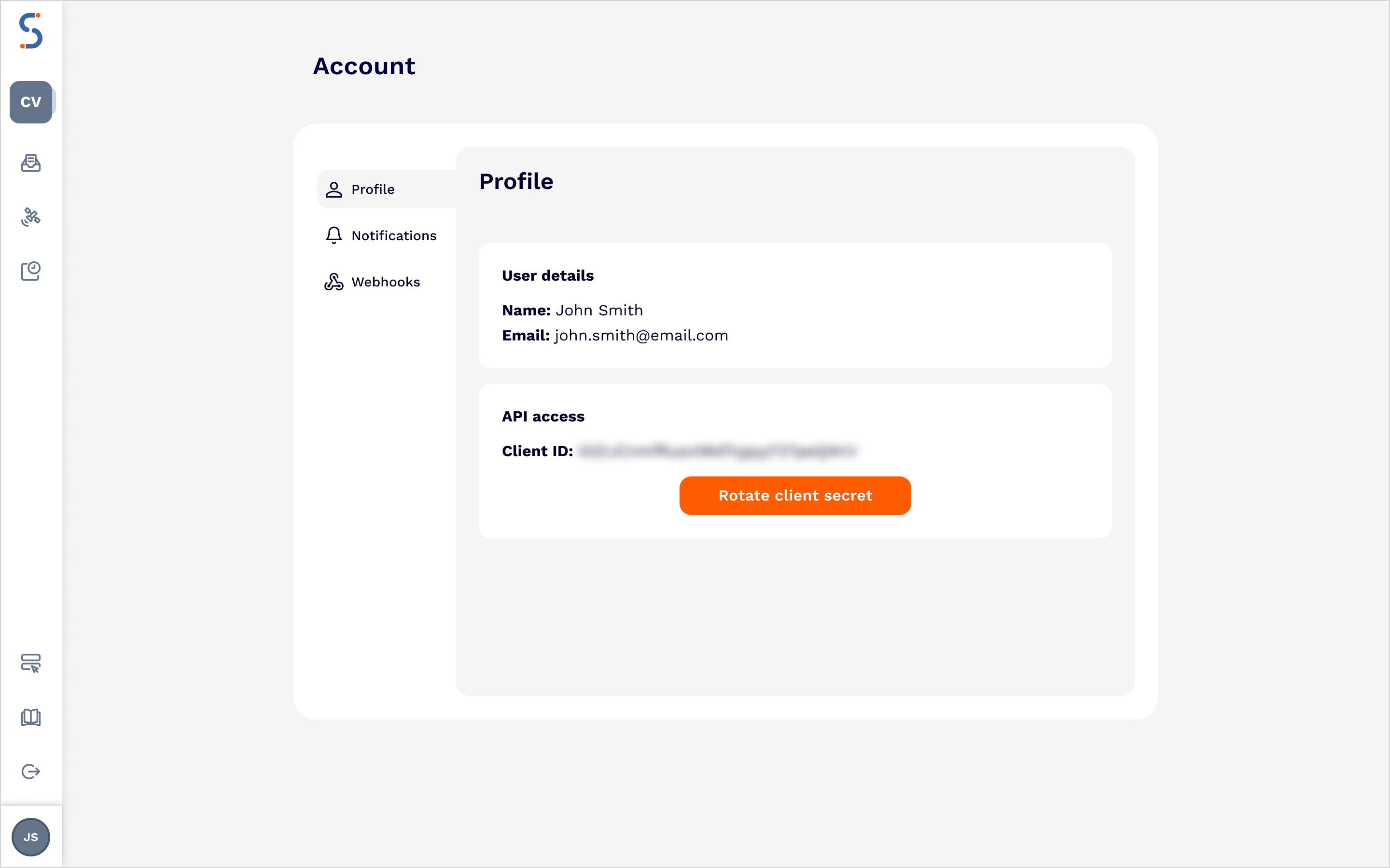 User profile - retrieving Client ID and Client Secret.