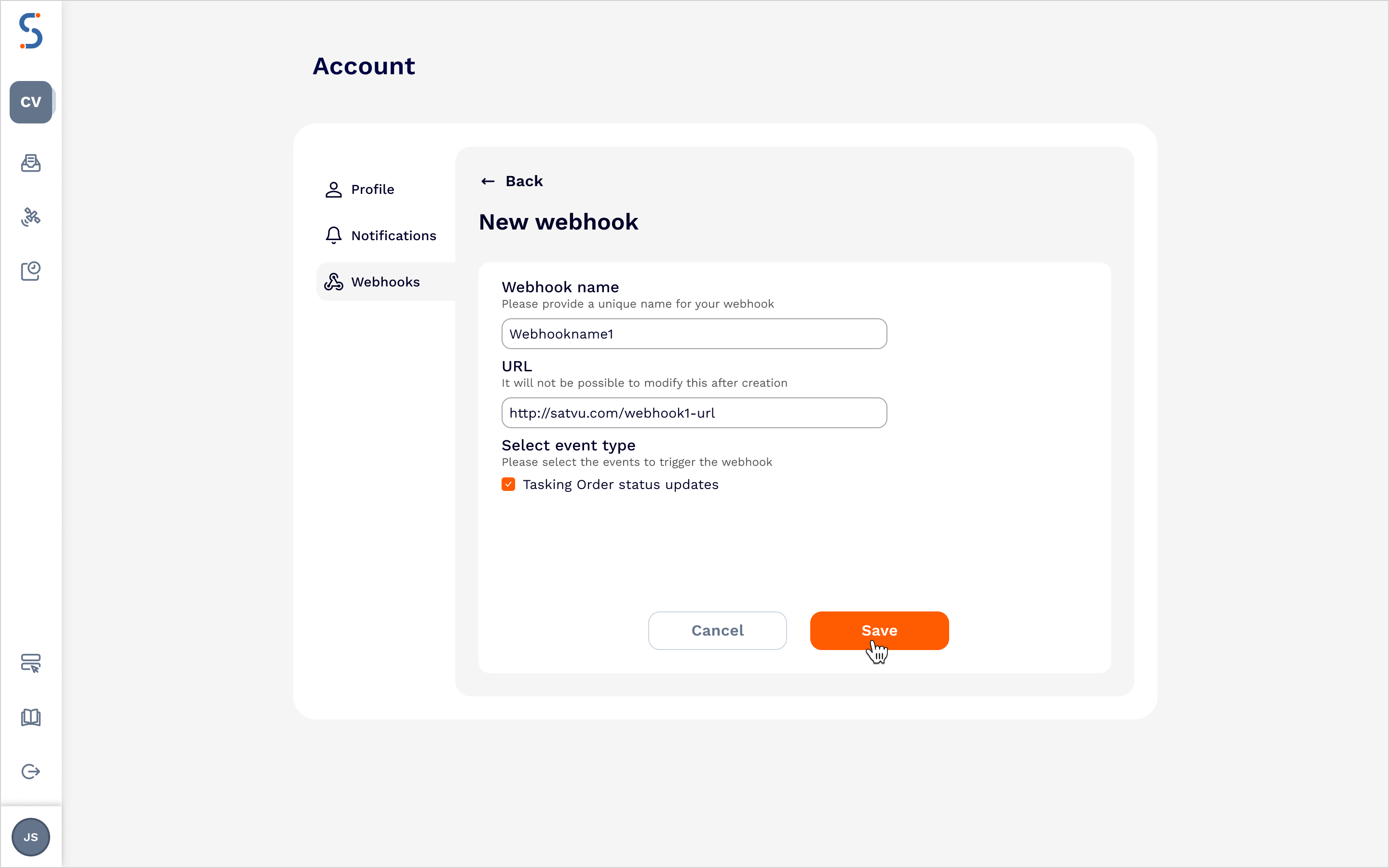 Webhook creation flow