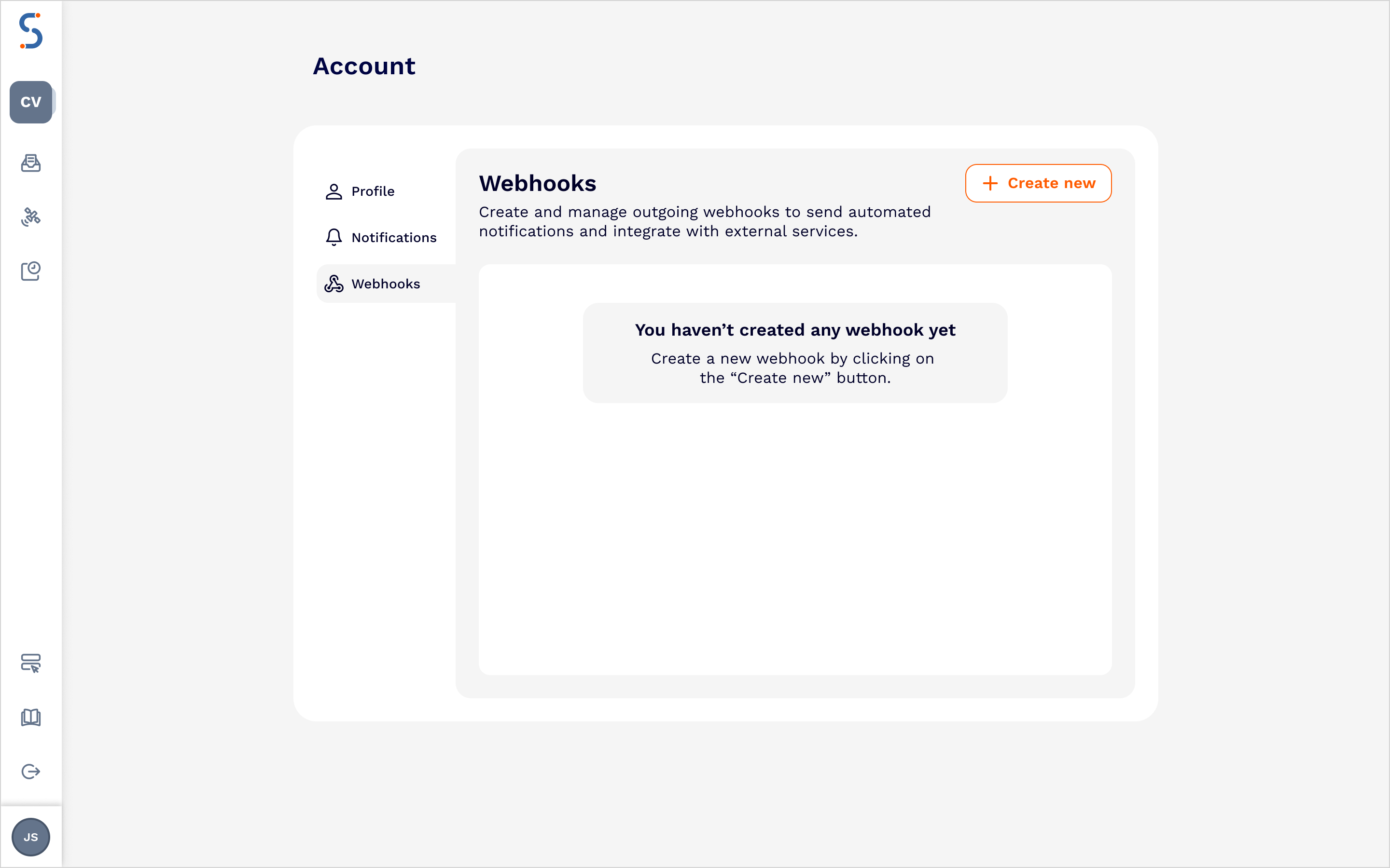Webhooks configuration tab